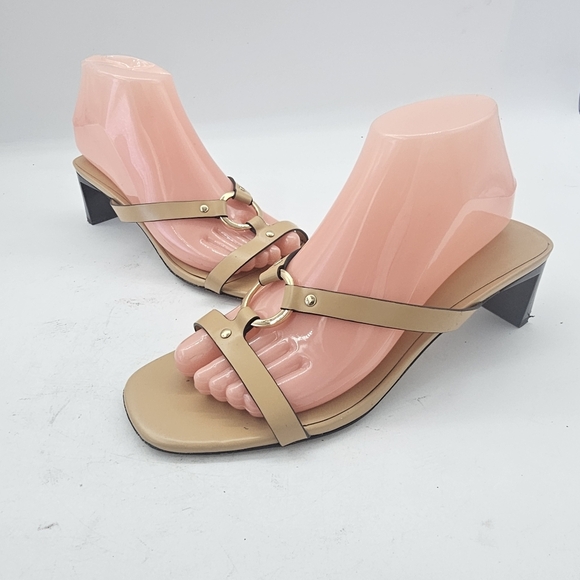 Tory Burch Ring Heel Sandal Leather Block Heel Cantucci Tan Size 8 - Picture 10 of 12